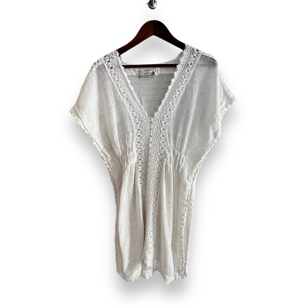 SEASPICE Resort Wear Cover-up Beach Tunic white size small 100% Peruvian cotton